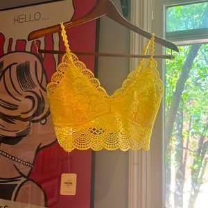 NWT Intimately by Free People Bralette Yellow Lace Crop, Sz S